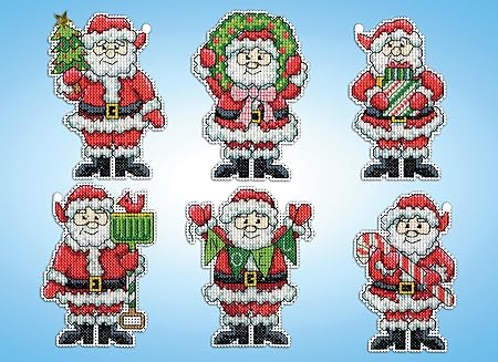 Jolly Santas Counted Cross Stitch Ornament Kit - Set/6