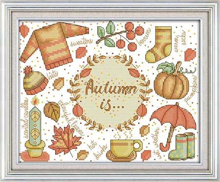 Howie's Needlepoint Cross Stitch Kits, 11CT Pre-Printed Pattern Needlepoint Kits, Full Range of Stamped Starter Kits (Autumn Impression, 15 x 11.4 Inch)