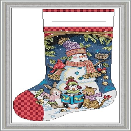 Howie's Needlepoint Cross Stitch Kits, 11CT Pre-Printed Pattern Charistmas Stocking Needlepoint Kits, DIY Charistmas Gift, Chant, 17.3 x 24.8 Inch