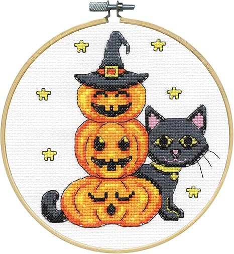 Cat with Pumpkins Counted Cross Stitch Kit w/Hoop