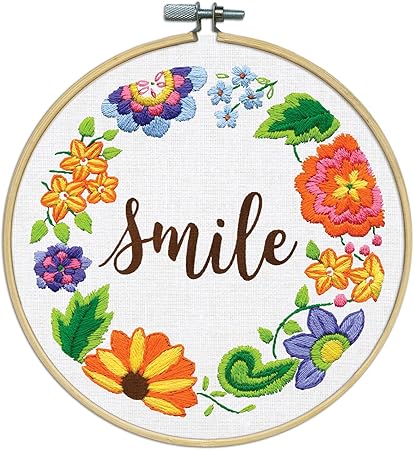 Design Works Crafts Smile Embroidery Kit with Hoop