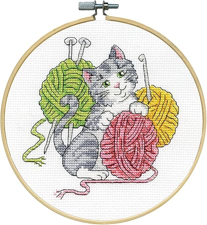 Design Works Crafts Inc. Yarn Cat Counted Cross Stitch Kit with Hoop, Multi