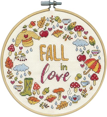 Fall in Love Counted Cross Stitch Kit with Hoop