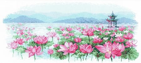 RIOLIS Counted Cross Stitch Pago, Lotus Field/Pagoda On The Water (14 Ct)