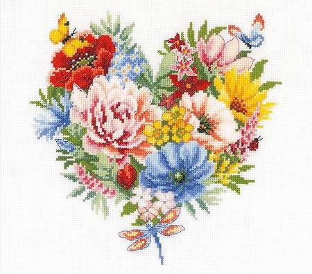 VERVACO (3PL) CROSS STITCH, Heart Of Flowers (14 Count)