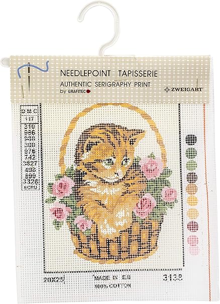 Needleart World Kitten in Rose Basket Tapestry Kit