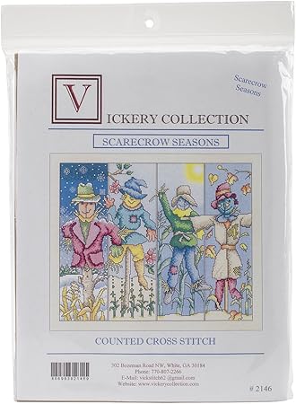 Vickery Collection 14 Count Scarecrow Seasons Counted Cross Stitch Kit, 14