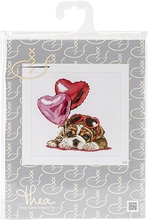 Thea Gouverneur 16 Count Valentine's Puppy on Aida Counted Cross Stitch Kit, 12.25 x 11.75