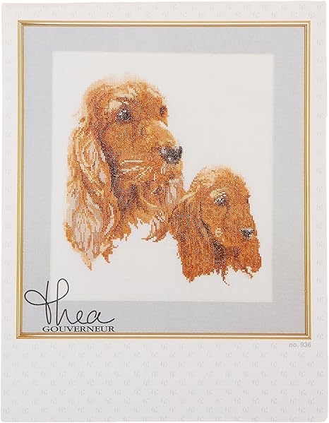 Thea GOUVERNEUR SINCE 1959 24 Count Counted Cross Stitch Kit, 11-3/4 by 15-3/4-Inch, Spaniels on Linen