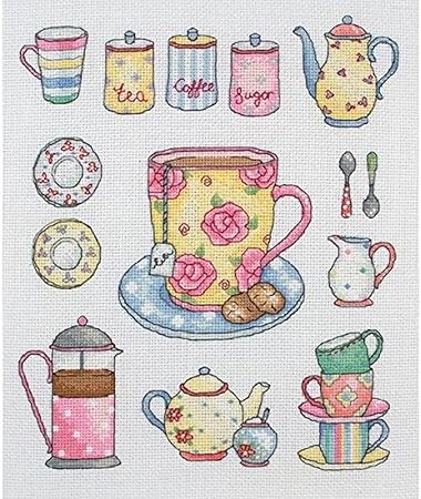 Anchor Maia ACS.0043 Counted Cross Stitch Kit, 9-1/2 by 8-Inch, Tea and Coffee Sampler