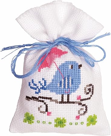 Vervaco 18 Count Blue Bird Bag on Aida Counted Cross Stitch Kit, 3.25