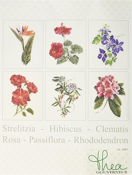 Thea GOUVERNEUR SINCE 1959 36 Count Counted Cross Stitch Kit, 6-3/4 by 8-Inch, Floral Studies 1 on Linen, Set of 6