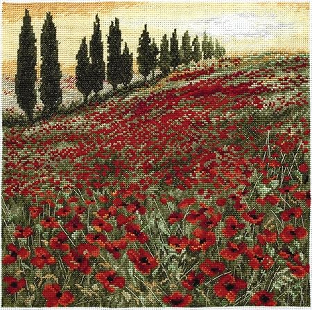 Anchor Maia Poppy Field Counted Cross Stitch Kit, 10 by 10-Inch