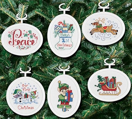 Janlynn Cross Stitch Kit, 6 Festive Ornaments