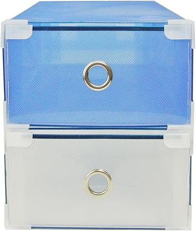 Wrapables Medium Drawer Style Shoe Box for Closet Organization, Medium, Light Blue/Clear, Set of 10