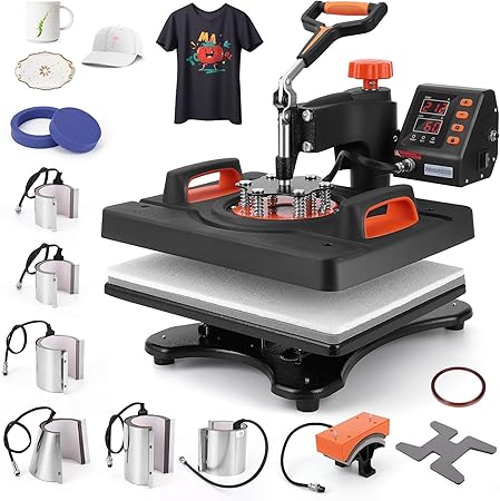 Heat Press Machine 11 in 1, 12 X 15 inch, 800W Sublimation Machine, 360° Rotation Swing-Away Heat Press, Dual-Tube Heating Printing for DIY T-Shirts Cap Mugs