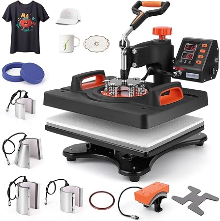 Heat Press Machine 9 in 1, 12 X 15 inch, 800W Sublimation Machine, 360° Rotation Swing-Away Heat Press, Dual-Tube Heating Printing for DIY T-Shirts Cap Mugs