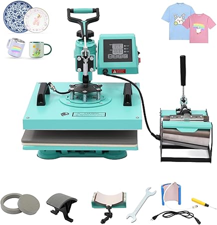 6 in 1 Heat Press Machine, 15x15 inch Sublimation Heat Press, 360° Swing Away Digital Heat Transfer Multifunction Heat Transfer Sublimation Combo for T-Shirt, Cap, Mug, Plate, Pillow, Bag