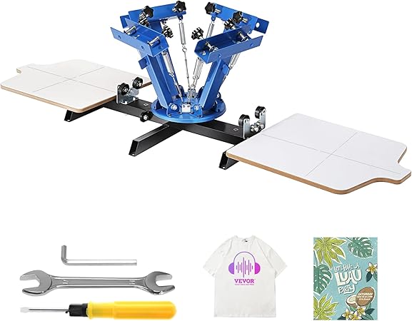 VEVOR 4 Color 2 Station Screen Printing Machine 21.2x17.7in / 54x45cm Double-Layer Positioning Pallet for T-Shirt DIY, Blue