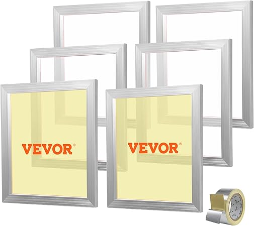 VEVOR Screen Printing Kit, 6 Pieces Aluminum Silk Screen Printing Frames, 18x20inch Silk Screen Printing Frame with 160 Count Mesh, High Tension Nylon Mesh and Sealing Tape for T-Shirts DIY Printing