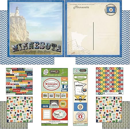 Scrapbook Customs Themed Paper and Stickers Scrapbook Kit, Minnesota Vintage, 12 inch by 12 inch