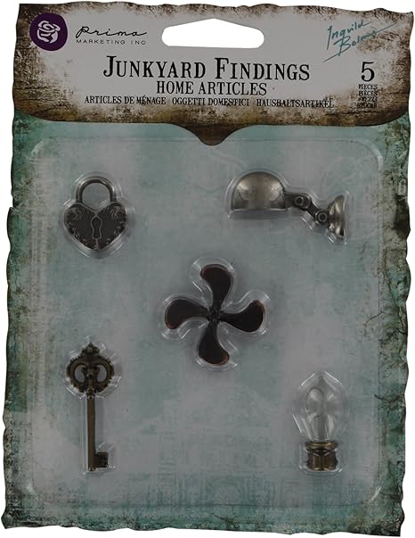 Prima Marketing Junkyard Findings Metal Embellishments, Home Articles, 5-Pack