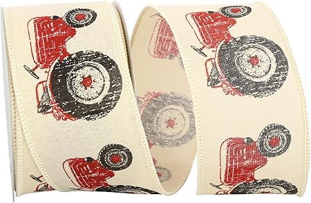 Reliant Ribbon Tractor Linen 2 Wired Edge Rd Ribbon, 2-1/2 Inch X 10 Yards, Red