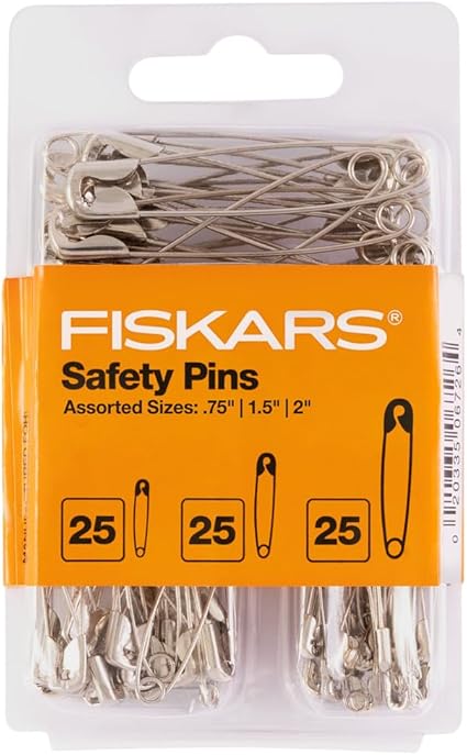 Fiskars Assorted Safety Pins - Assorted 3-Size Safety Pin Set - Sewing Accessories and Supplies - 75-Piece