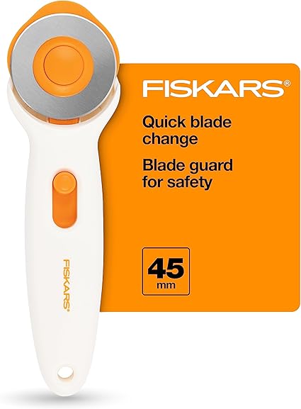 Fiskars 45mm Rotary Cutter for Fabric - Premium Stick Rotary Cutter - Craft Supplies - Crafts, Sewing, and Quilting Projects - White