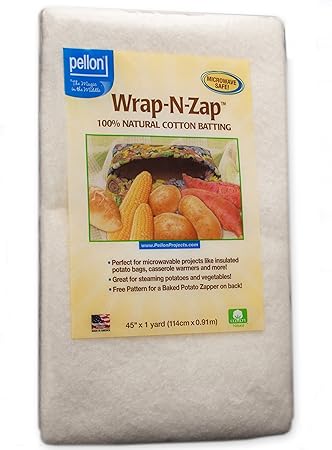 Pellon, Natural Wrap-N-Zap Cotton Quilt Batting, 45 by 36-Inch, 1 Pack