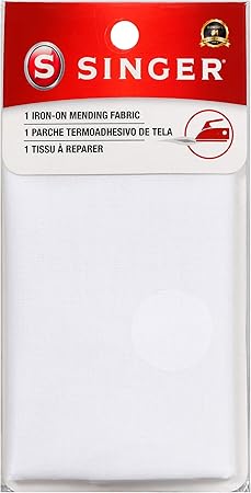 SINGER 00097 Iron-On Mending Fabric, Fabric Patch for Mending ClothesWhite, White