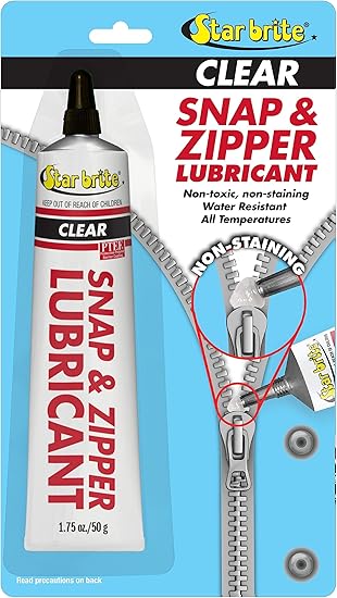 STAR BRITE Snap & Zipper Lubricant - Clear, Non-staining for Clothes, Jeep Tops, Wetsuits, Dive Suits, Gear Bags, Coolers, Biminis, Cushion Covers & More 1.75 OZ (089102)