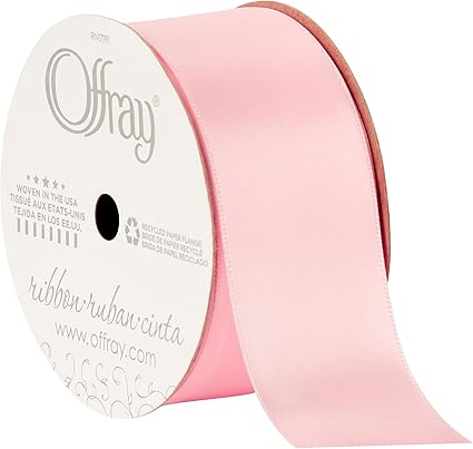 Berwick Offray Wide Double Face Satin Ribbon, Light Pink, 1 1/2 in x 12 ft (38 mm x 3.6 m)