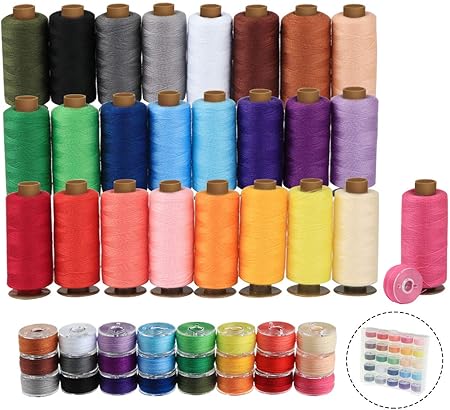 ilauke 50Pcs Bobbins Sewing Thread Kit, 400 Yards per Polyester Thread Spools, Prewound Bobbin with Case for Brother Singer Janome Machine, 25 Colors