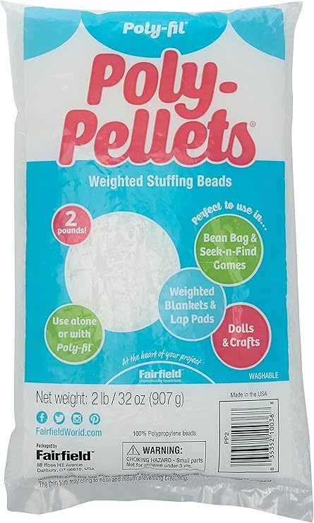 Fairfield Poly-Fil Poly-Pellets, Premium Polyester Weighted Stuffing Beads, Stuffing for Stuffed Animals, Toys, Bean Bags, Weighted Blankets, and More, 32-ounce Bag