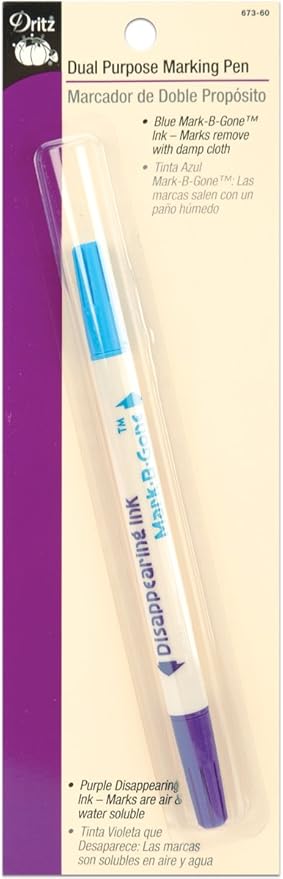 Dritz Dual Purpose Disappearing Ink & Mark-B-Gone, Marking Pen, Blue and Purple, 8.75 x 2.88 x 0.5