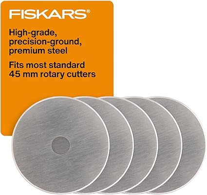 Fiskars 45mm Rotary Blades (5 Pack) - Rotary Cutter Blade Replacement - Crafts, Sewing, and Quilting Projects - Grey