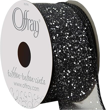 Offray, Black Wired Edge Cosmic Glitz Craft Ribbon, 1 1/2-Inch x 9-Feet, 1 Count (Pack of 1)