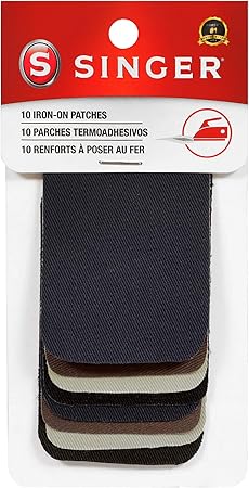 SINGER Iron-On Twill Patches, 2-Inch x 3-Inch (10-Count, Assorted Dark Colors)