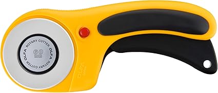 OLFA 60mm Ergonomic Rotary Cutter (RTY-3/DX) - Rotary Fabric Cutter w/ Blade Cover & Squeeze Trigger for Quilting, Sewing, Crafts, Replacement Blade: OLFA RB60-1