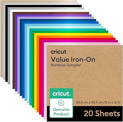 Cricut® Value Iron-On, Rainbow Sampler - 12 in x 12 in (20 ct)- HTV Heat Transfer Vinyl