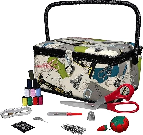 SINGER 07281 Vintage Sewing Basket with Sewing Kit Accessories