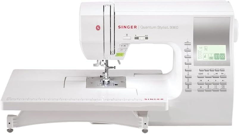 SINGER Quantum Stylist 9960 Computerized Sewing & Quilting Machine with Extension Table & Accessory Kit | 600 built-in stitches & Lettering, Full Metal Frame, LED Light & High-End Touch buttons