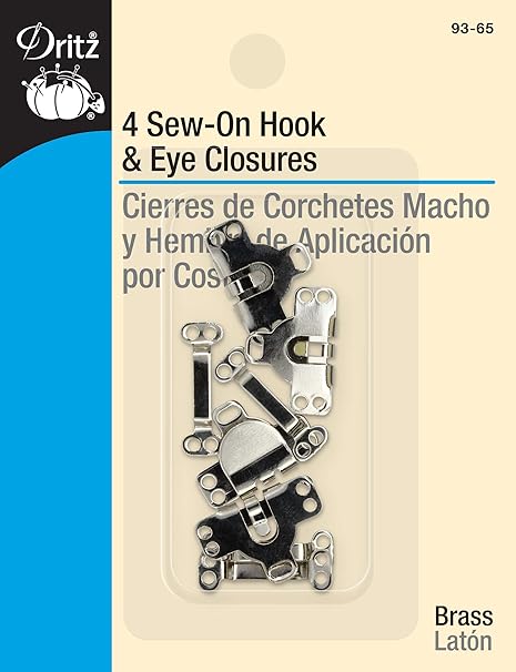 Dritz Sew-On Skirt Hook & Eye Closures 4/Pkg, Nickel