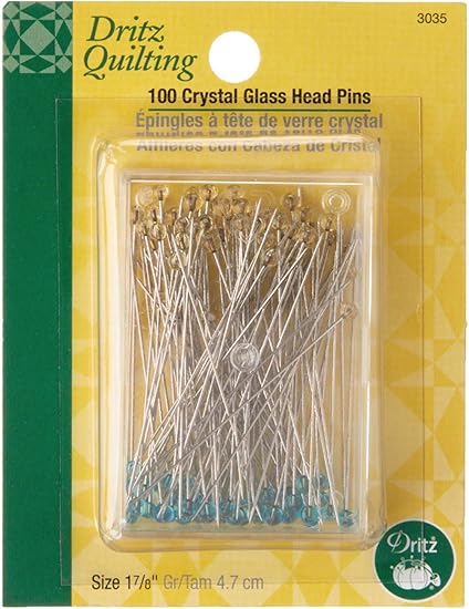 Dritz 3035 Crystal Glass Head Pins, 1-7/8-Inch (100-Count), Blue and Yellow