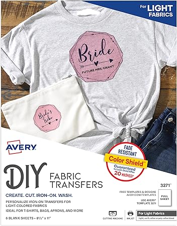 Avery Printable Heat Transfer Paper for Light Fabrics, 8.5