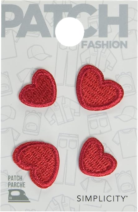 Simplicity 19320100102 Red Heart Iron On Applique Patch for Clothes, Backpacks, and Accessories, Sizes Vary, 4pcs