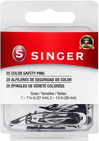 Singer Asst Black and White Professional Style Safety Pins, Multisize, 25-Count