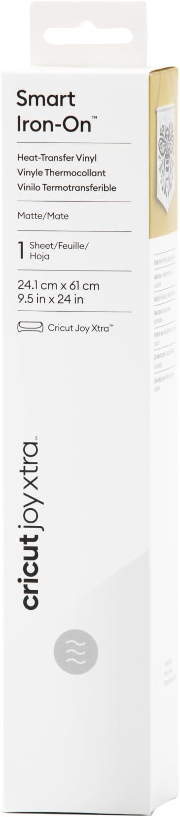 Cricut Joy Xtra Vinyl Iron On Smart Vinyl for Shirts, Apparel, Backpack & Décor, Quick Matless Cutting, Apply on All Surfaces, Outlast 50+ Washes, Measuring 9.5 in x 24 in, White