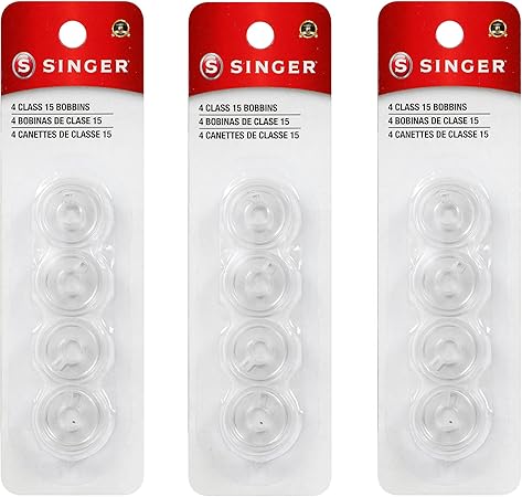 SINGER Class 15 Bobbins, Transparent, 4-Count (3 Pack)